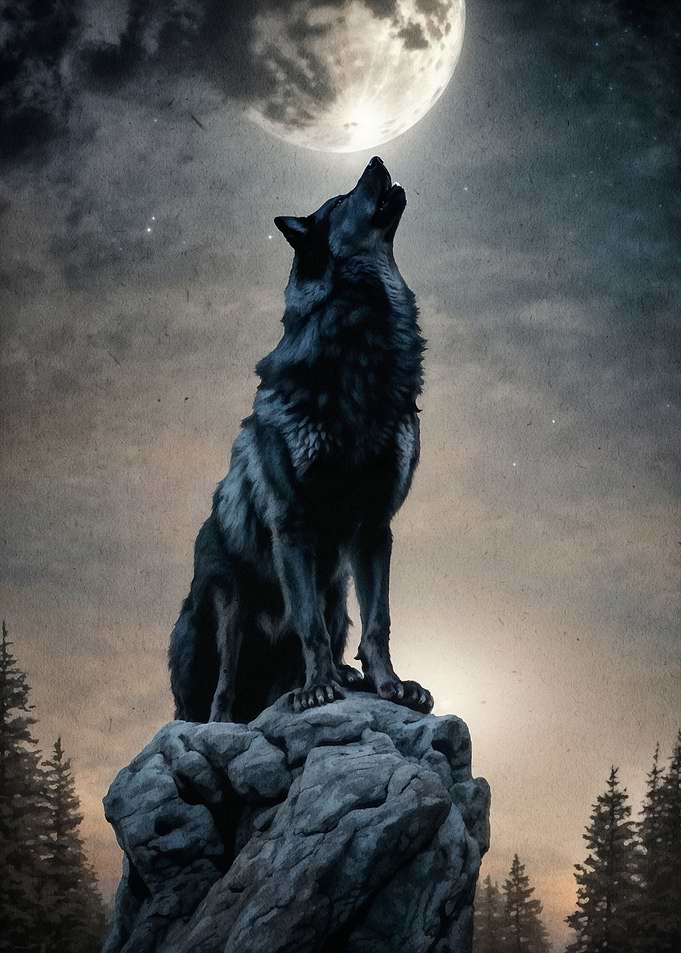 Wolf howling to the moon