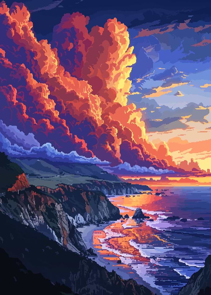 Sunset Coast Pixel Art