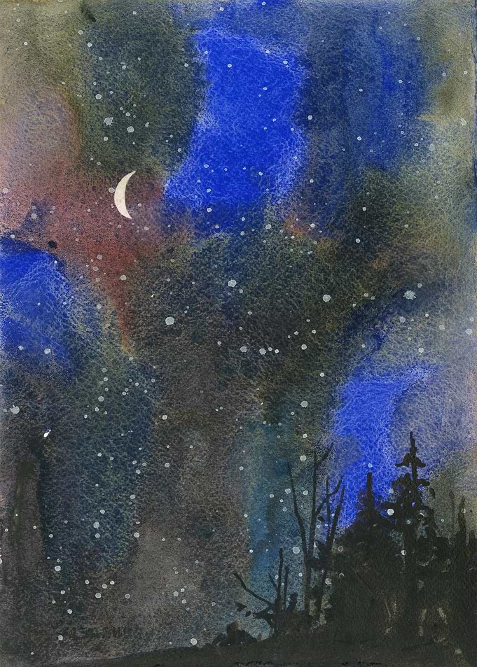 Starry night watercolor