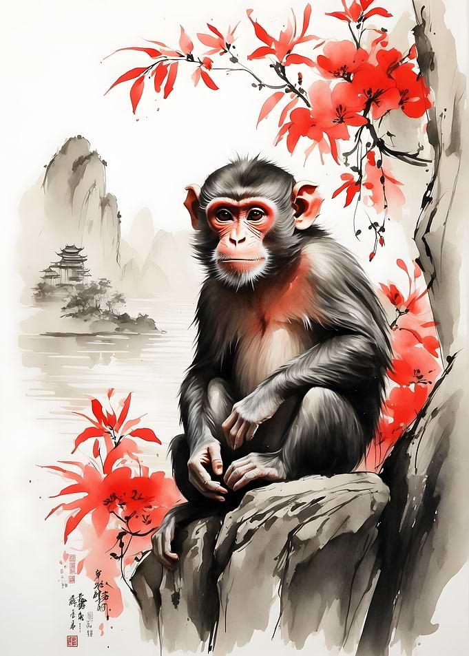 Monkey Japan Ink Art