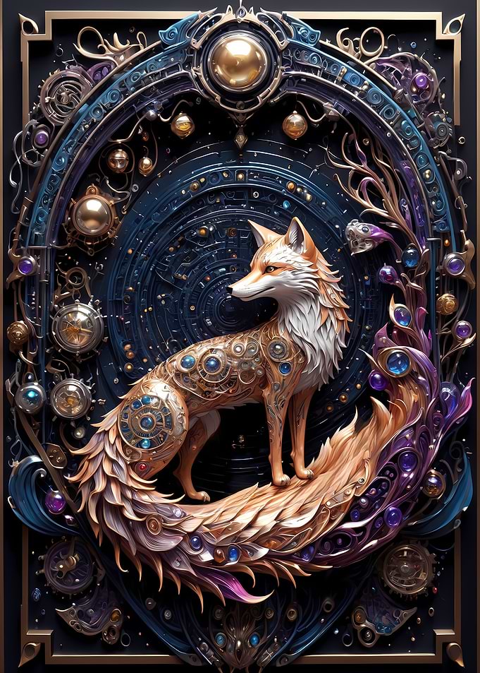 Mythical Red Fox Art Deco