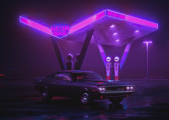 Neon Gas Station Dodge