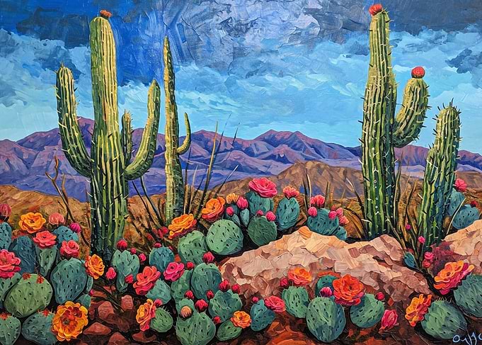 Desert cacti in bloom