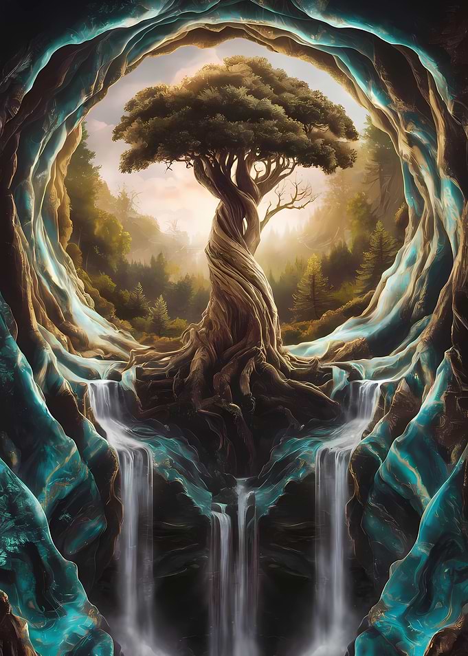 golden bonsai falls art