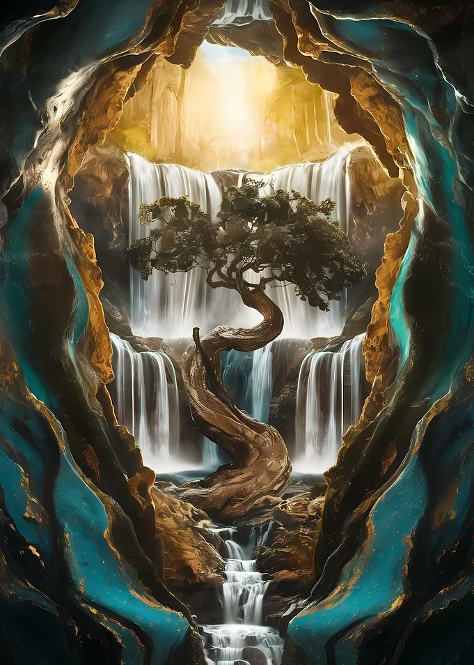 golden bonsai falls art