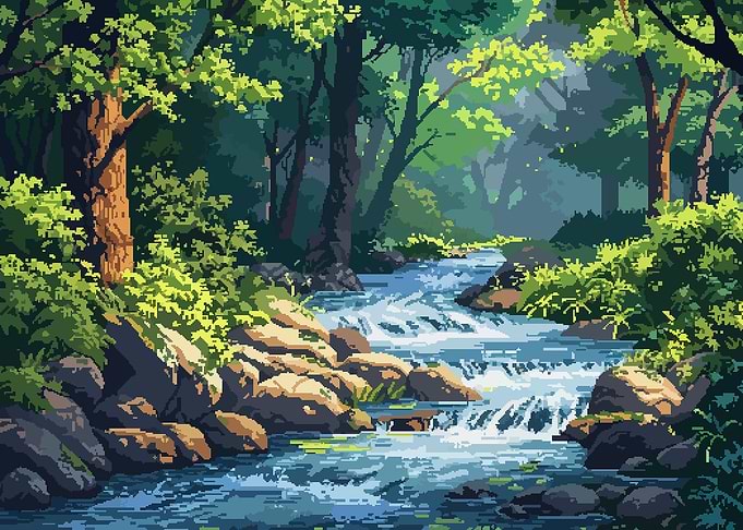 Zen Forest River Pixel Art