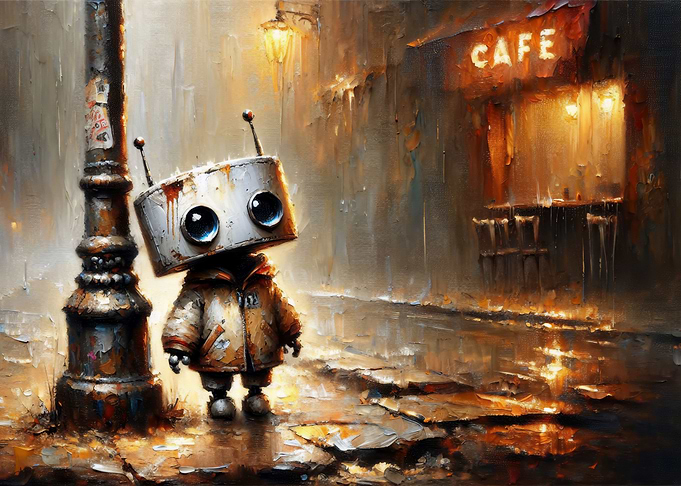 Sad Robot Rainy Night