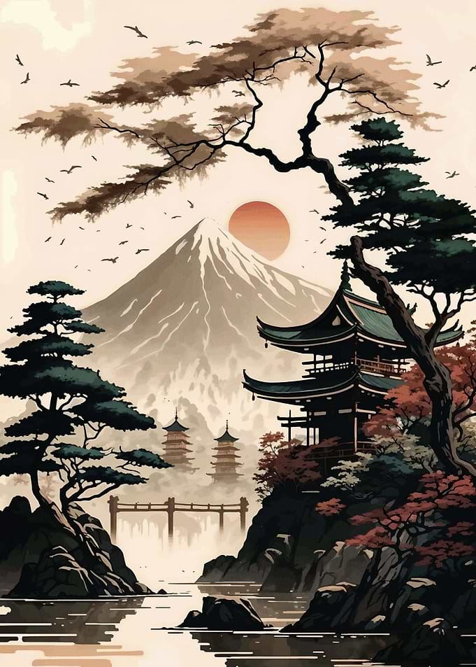 Japan Landscape Watercolor