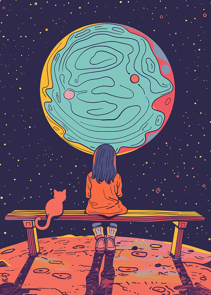 View of Earth Cat and Girl