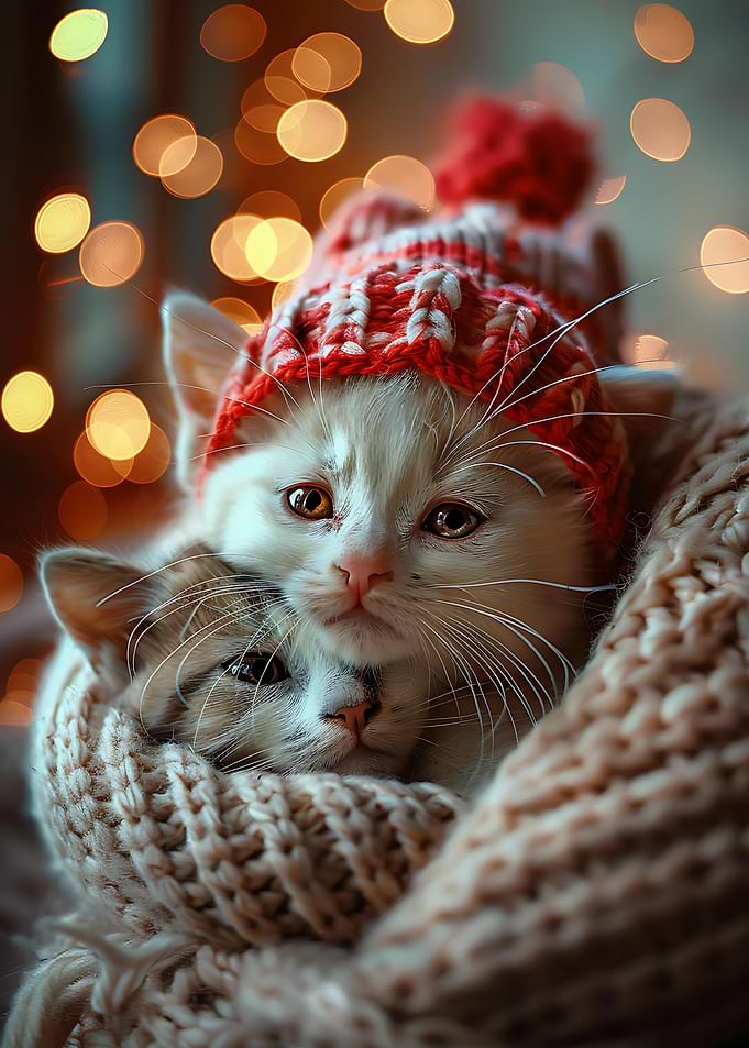 Cute Cat in Winter Holiday