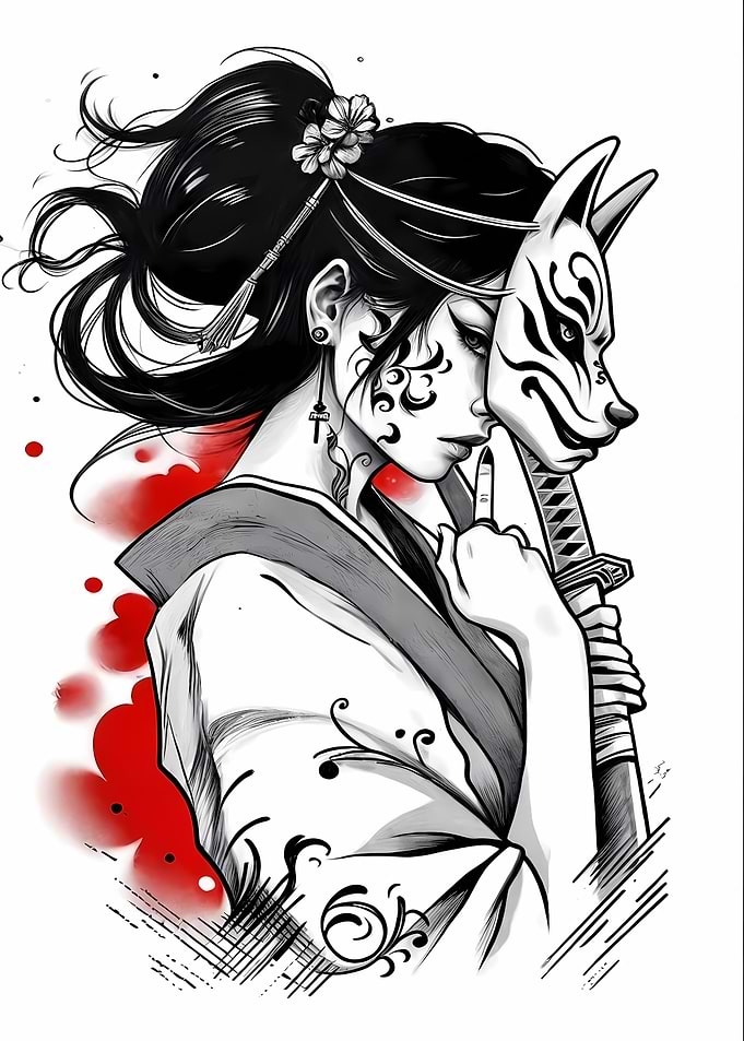 samurai girl kitsune mask