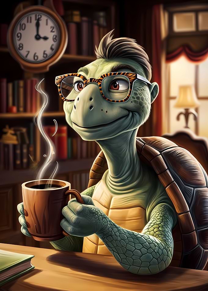 Turtle drinking coffee
