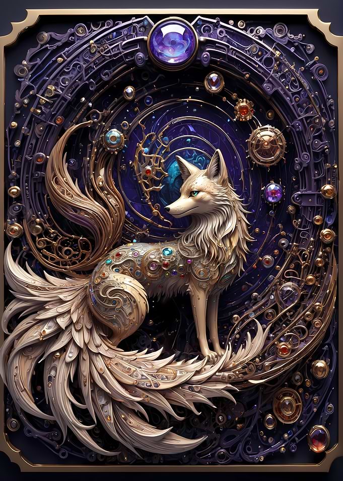 Cosmic Golden Fox Art Deco