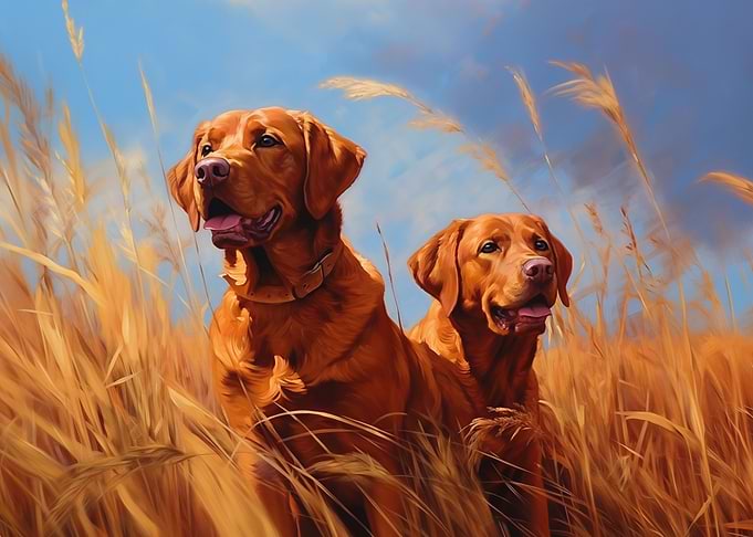 Two Fox red labradors