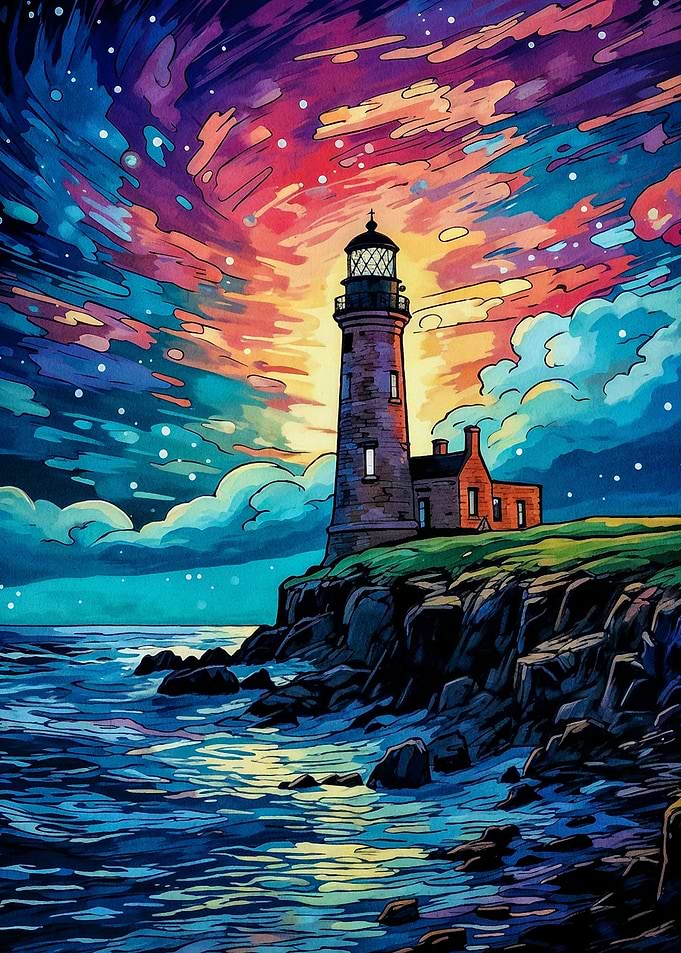 starry night lighthouse