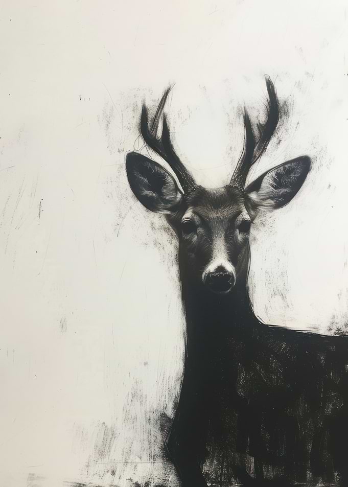 Deer In Charcoal Portrait