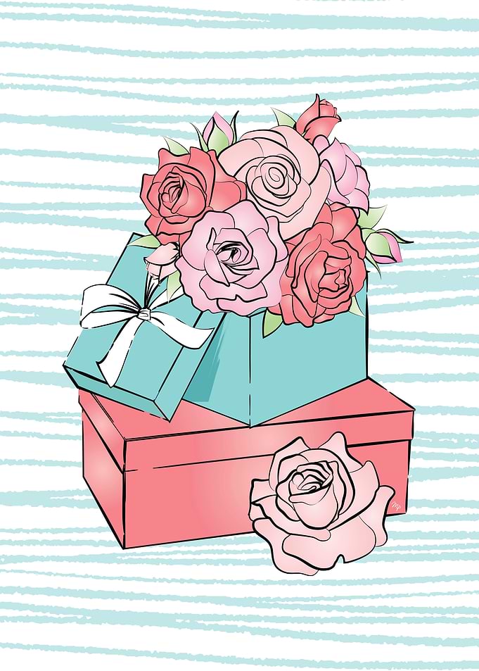Pink roses and boxes