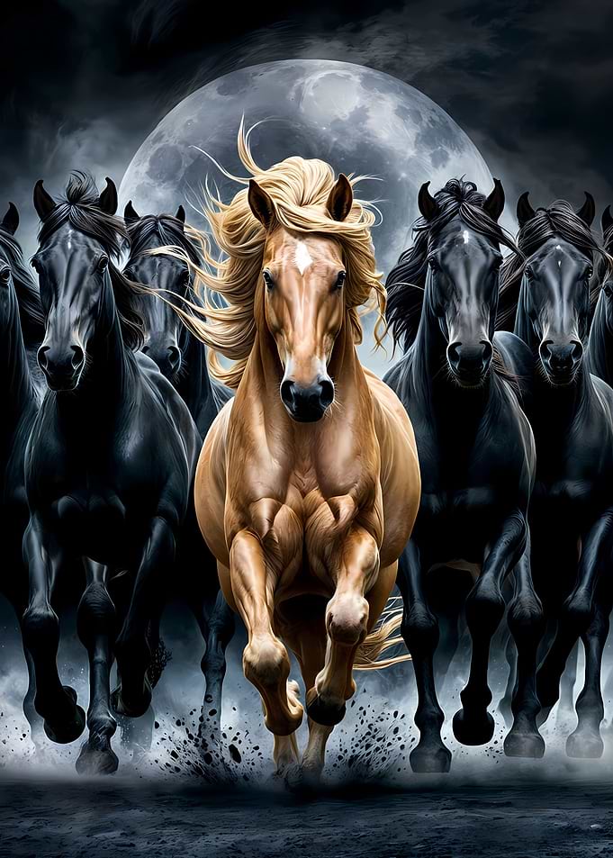 Golden horse and black