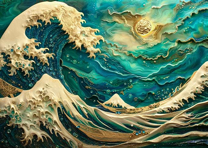 Golden Japan wave art