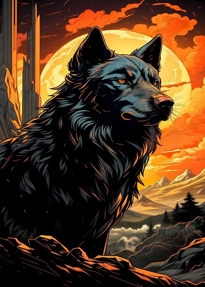 Majestic black Wolf Moon