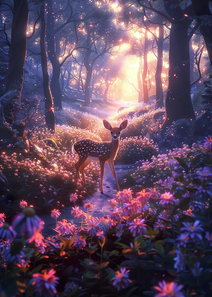 Cute Deer In Magic Forest