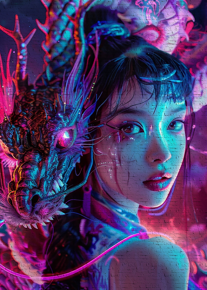 Asia woman a dragon