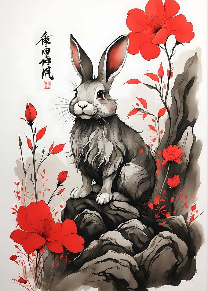 Japan Rabbit Ink Art