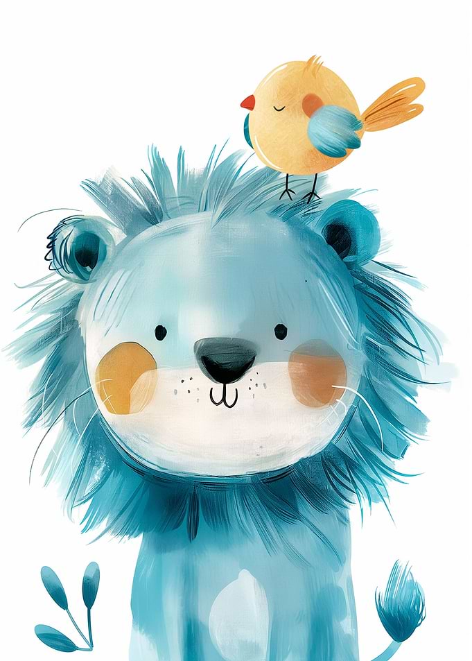 Joyful Lion with a bird