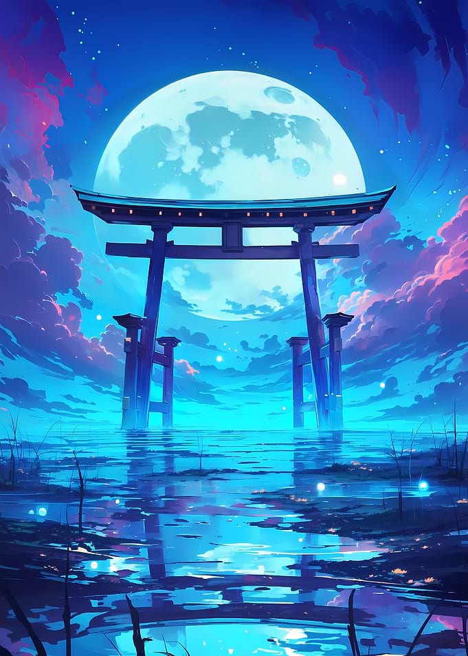 Torri Gate Moon Night