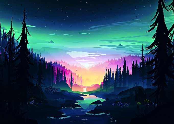Magical forest night