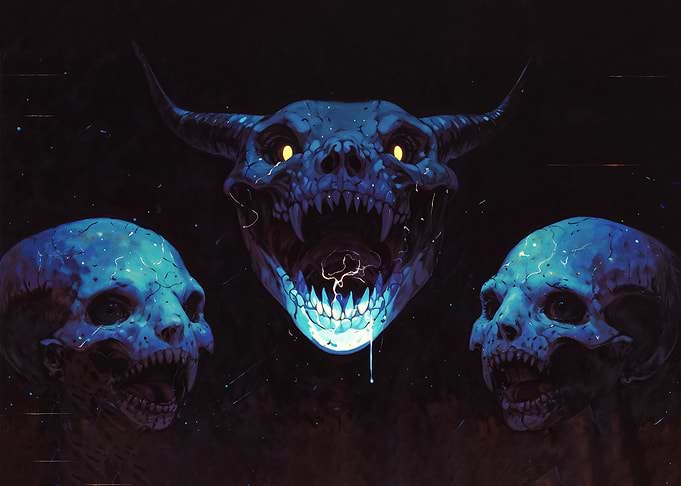 Creepy Tri Horned Skulls