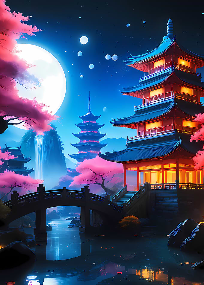 Chinese pagoda under full