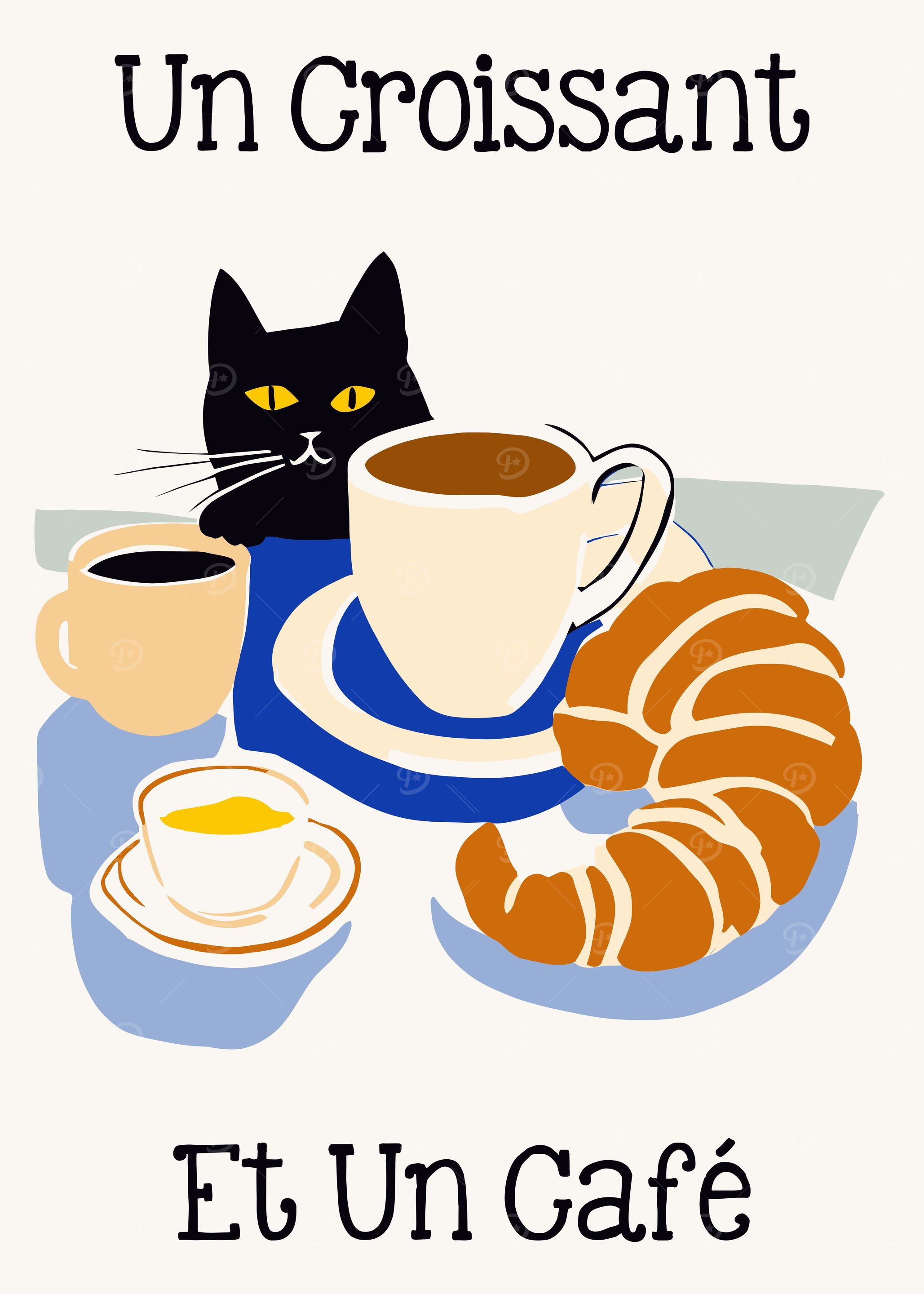 French Croissant Cat Art