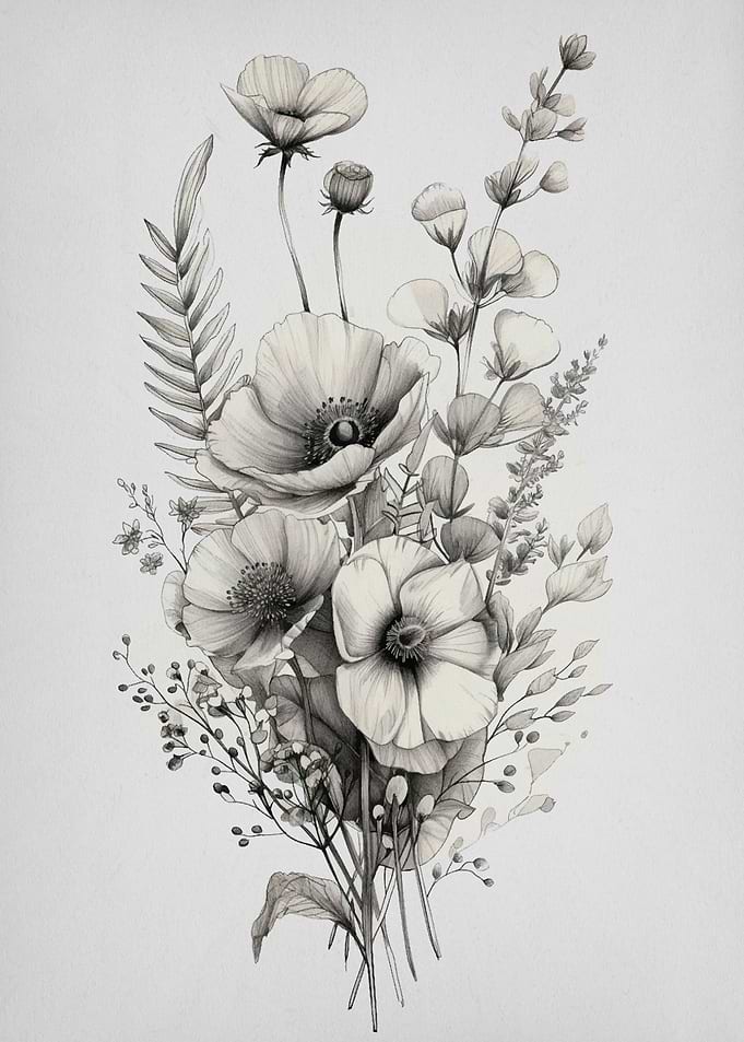 black and white flower