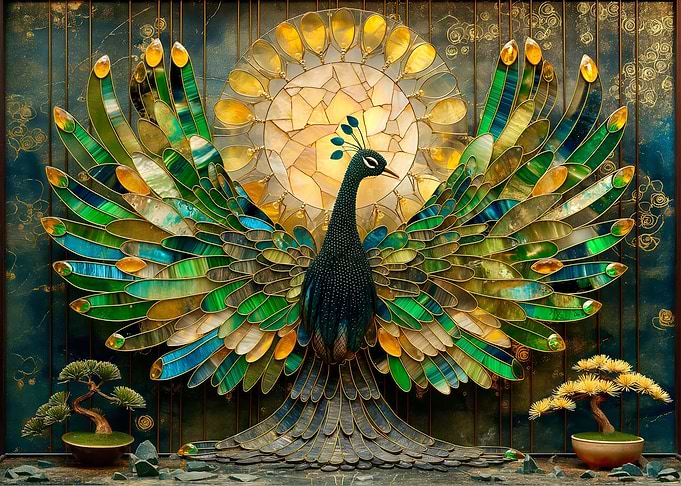 Peacock feather Bonsai art