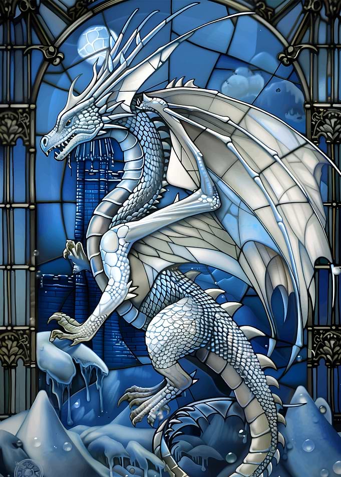stained glass white dragon