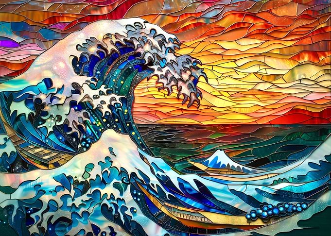 Stained glass Hokusai wave