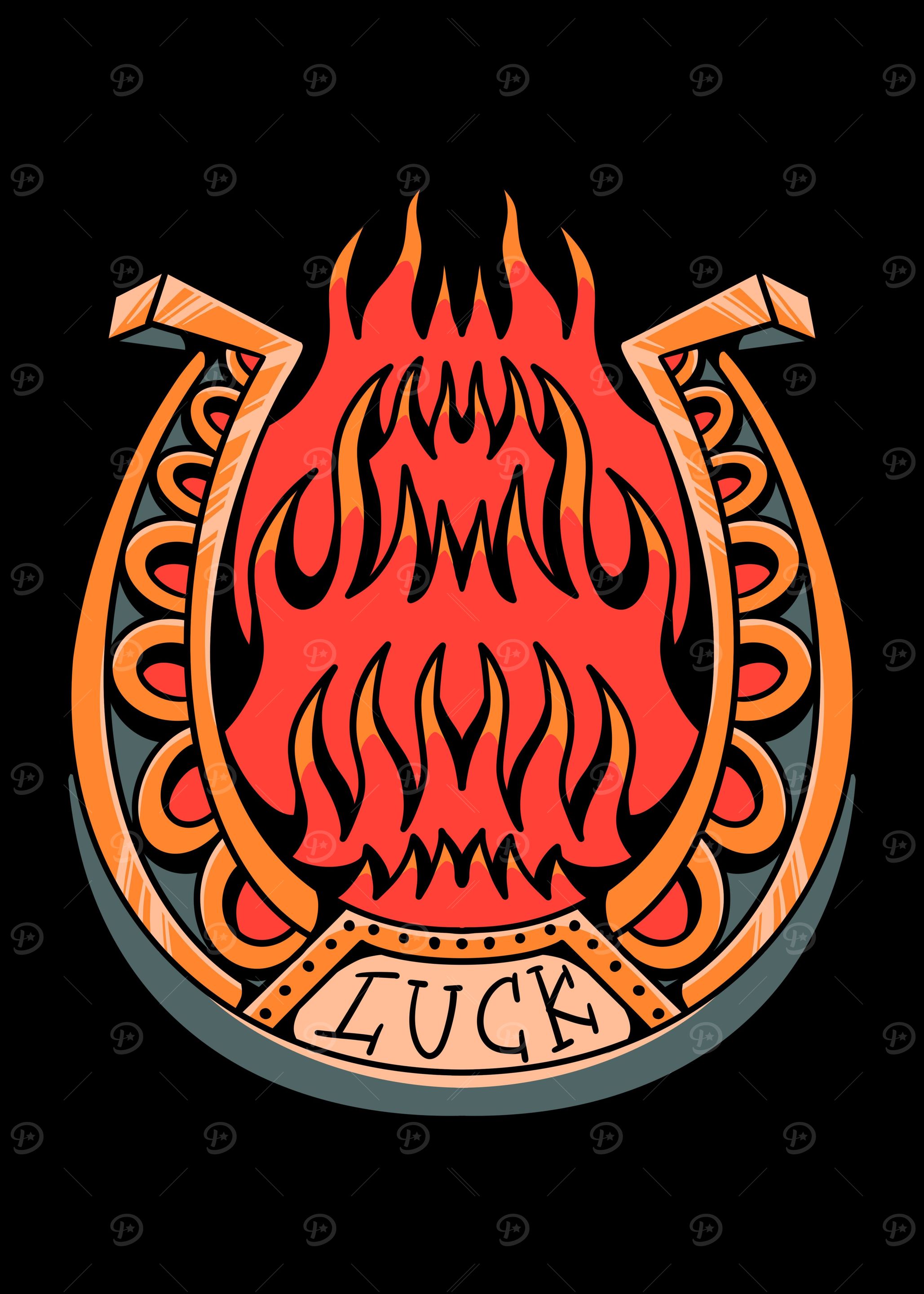 flaming luck tattoo