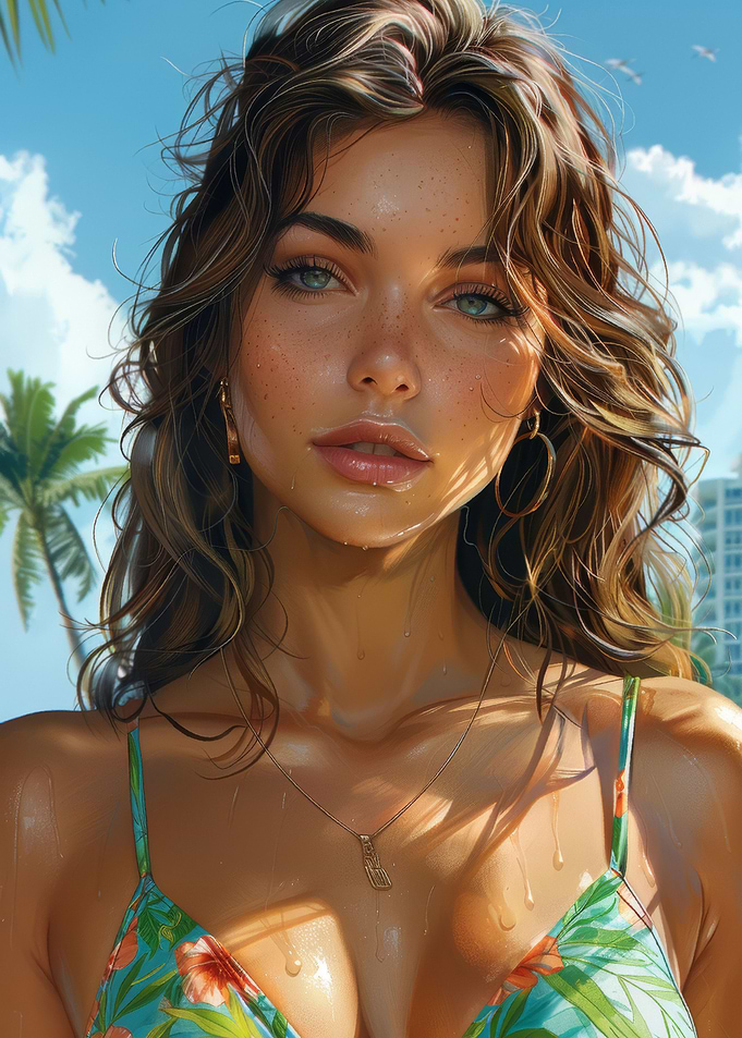 Brunette Bikini Beach Girl