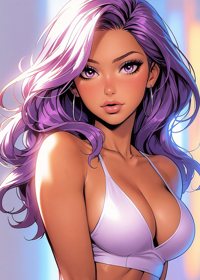 Purple haired sexy beauty