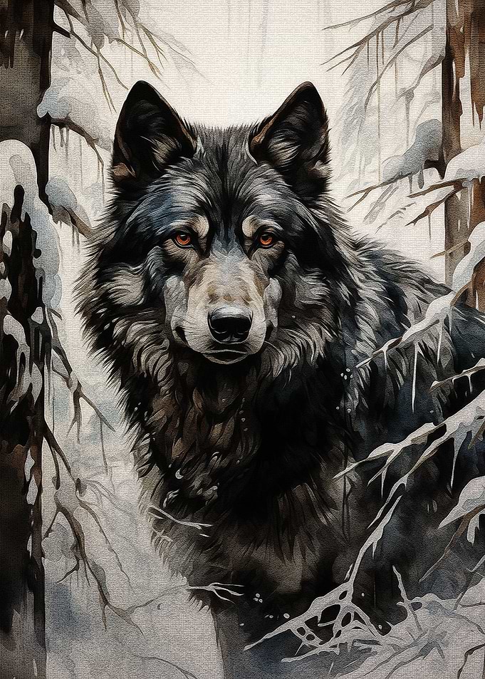 Black Wolf in Snow