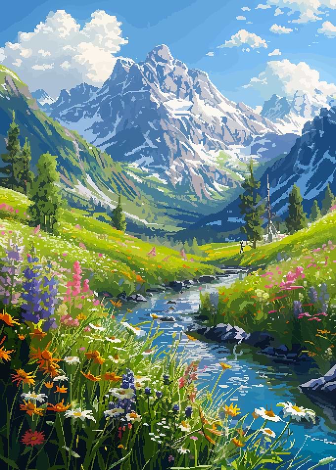 Europe Alpine Pixel Art