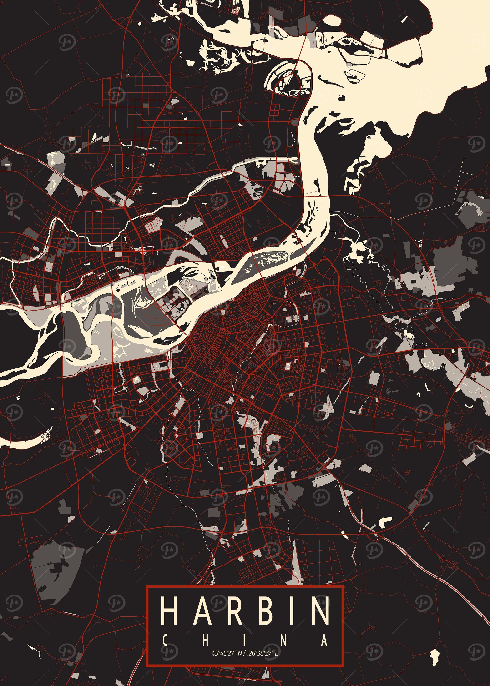 Harbin City Map Vector