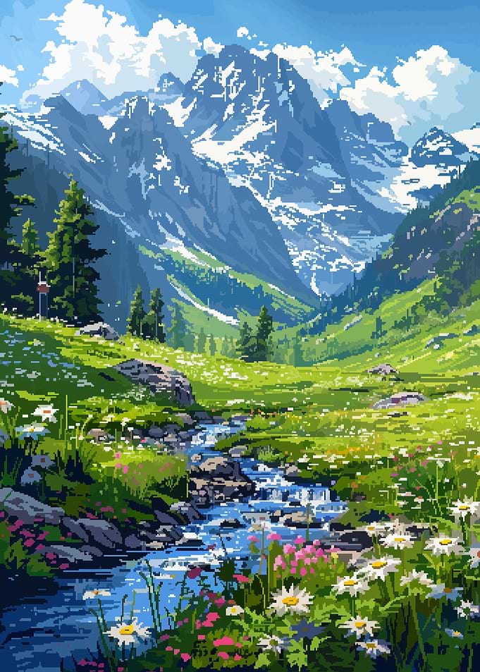 Swiss Mountain Pixel Art