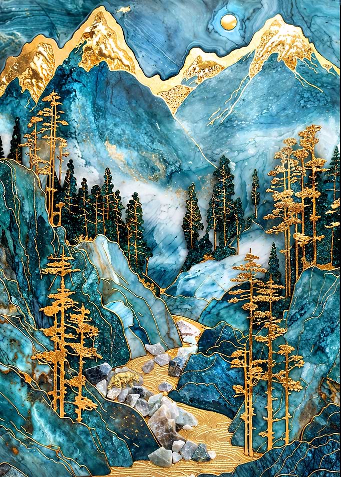 Golden Mountain Stream Art