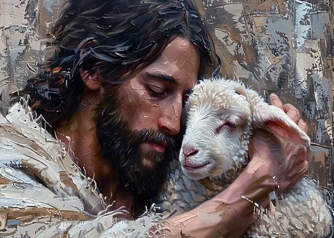 Shepherd Jesus with a Lamb