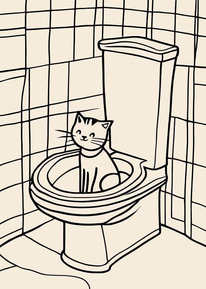 Funny Cat in Toilet Poster
