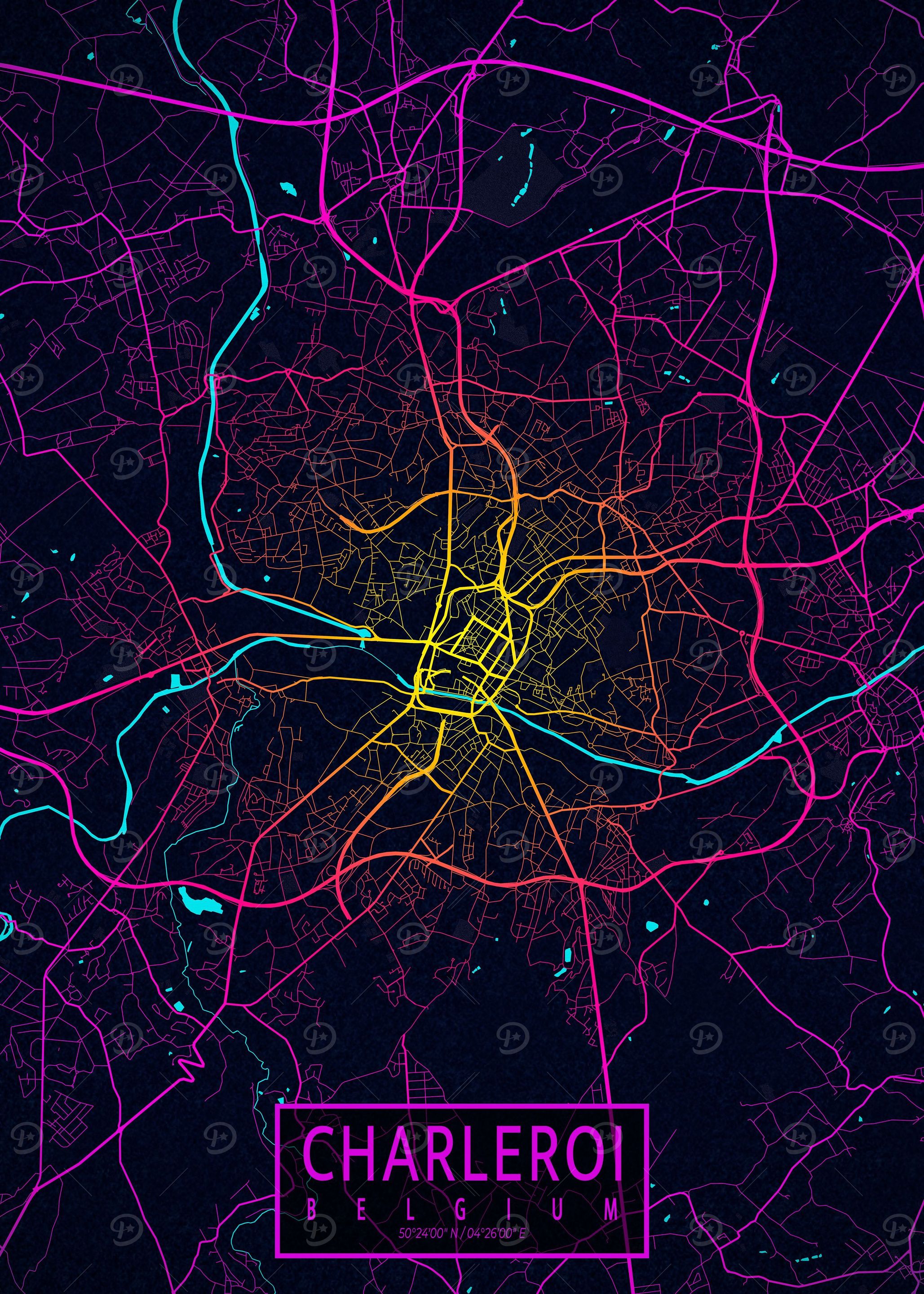 Charleroi City Map Neon