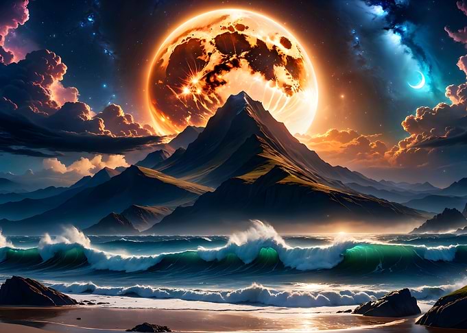 Mountain moon beach
