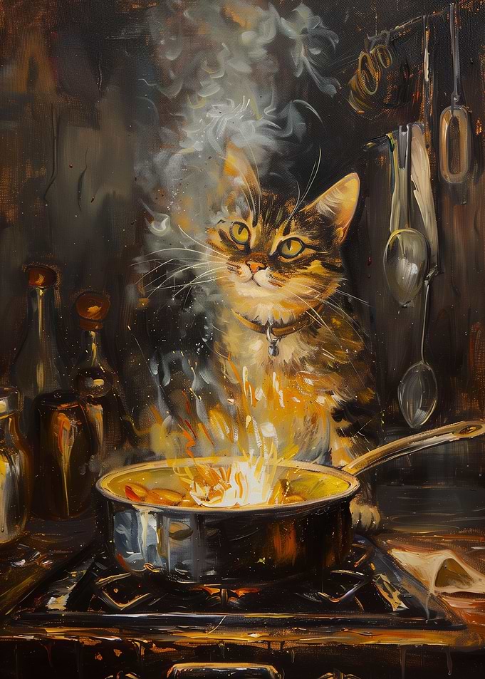 Cat in Kitchen Painting